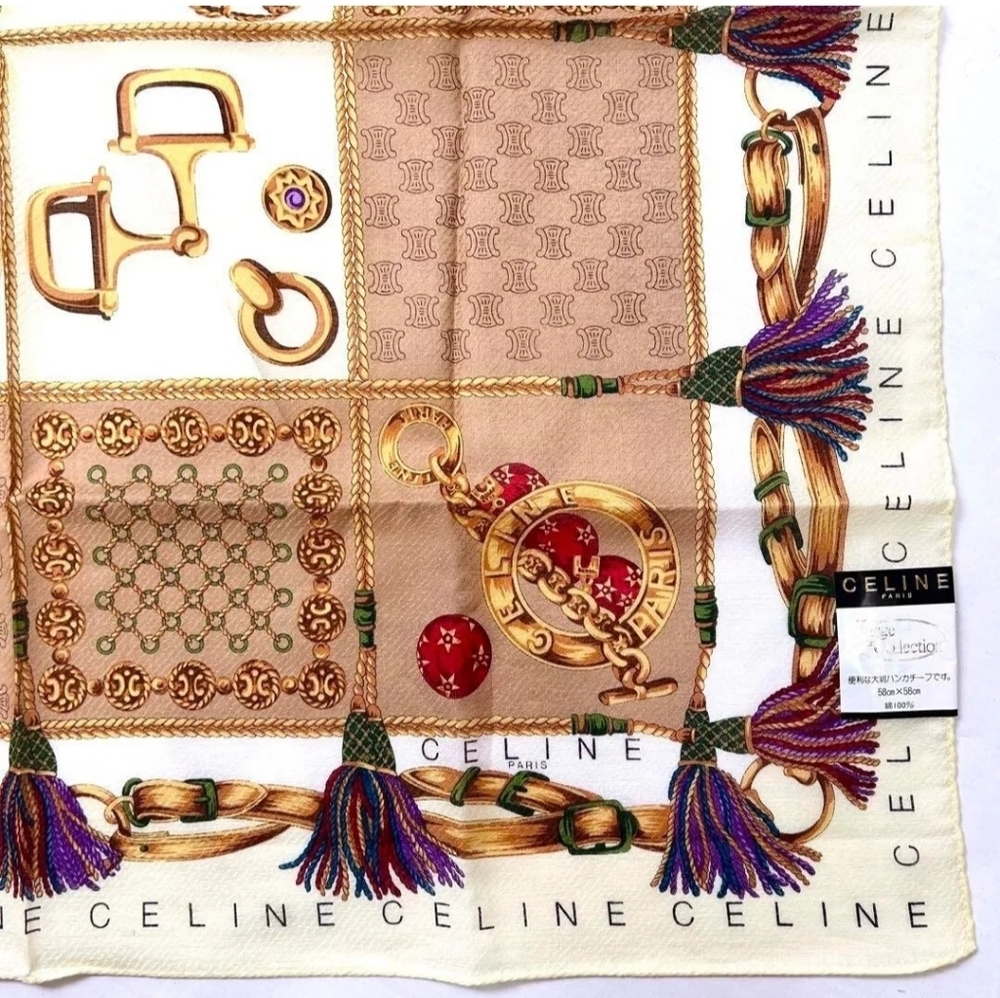 Celine Women's Scarf with Cream, Gold, and Red Accents Handkerchief - Picture 6 of 8